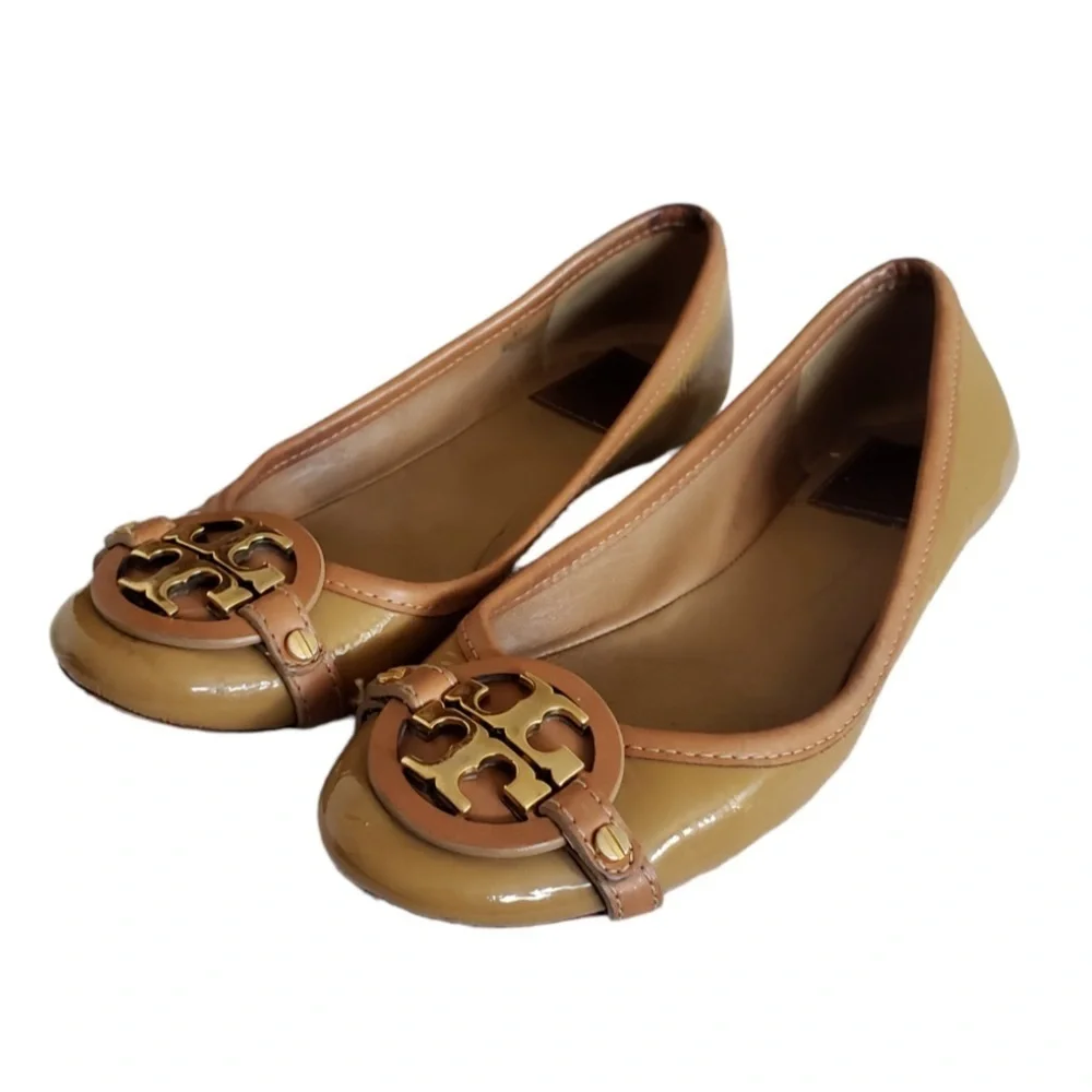 Tory Burch Tan and Gold Ballet Flats